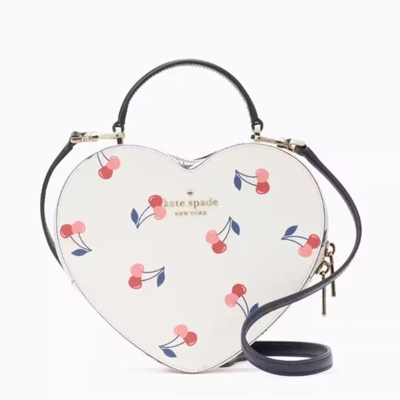 Kate Spade Love Shack CHERRY Printed HEART Crossbody Bag Top Handle Cherries EUC - Picture 8 of 10